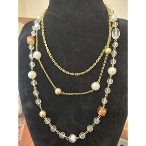 Tristrand Beaded Gold Tone Necklace 19"(smallest strand)